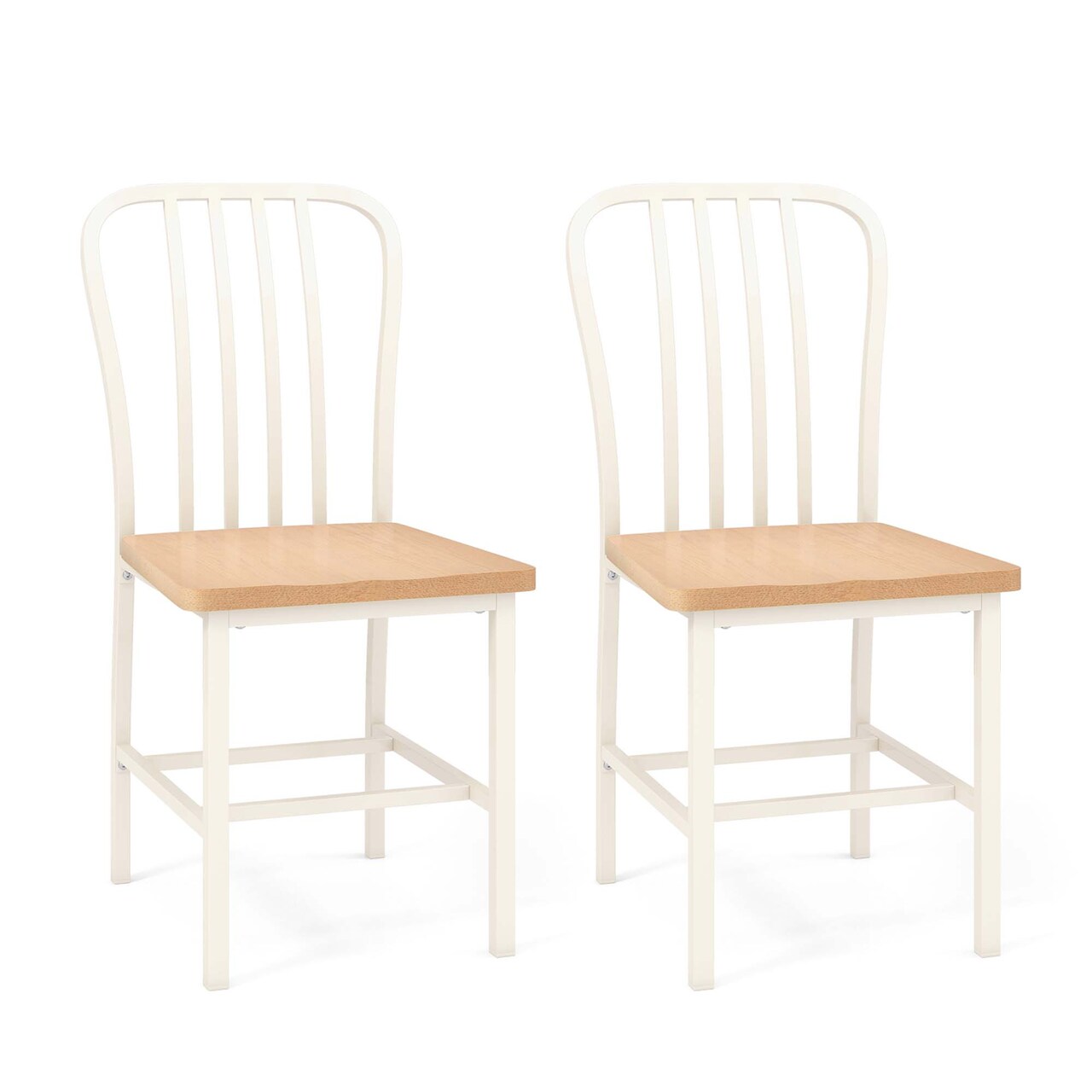 Costway Dining Chairs Set of 2 High Back Navy Chairs Metal Frame Footrests Kitchen Black/White